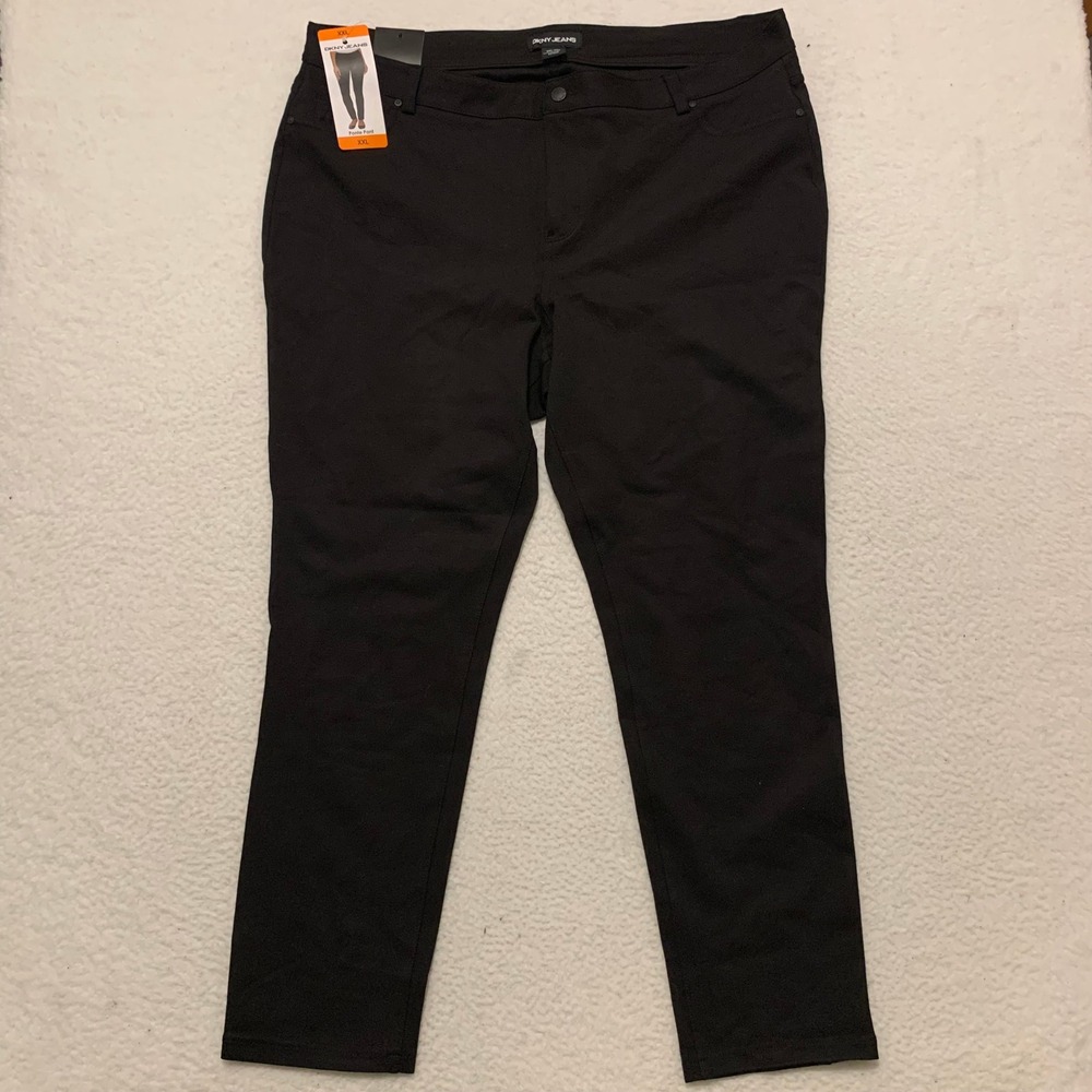 DKNY Jeans Ponte Pants Womens 2XL (40x28) Stretch Knit Slim Trousers Black NWT